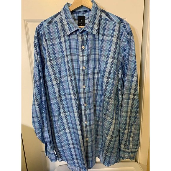 Tailorbyrd Men’s Sz XXL Contrast Striped Blue‎ Cotton Button Down shirt - Picture 3 of 8